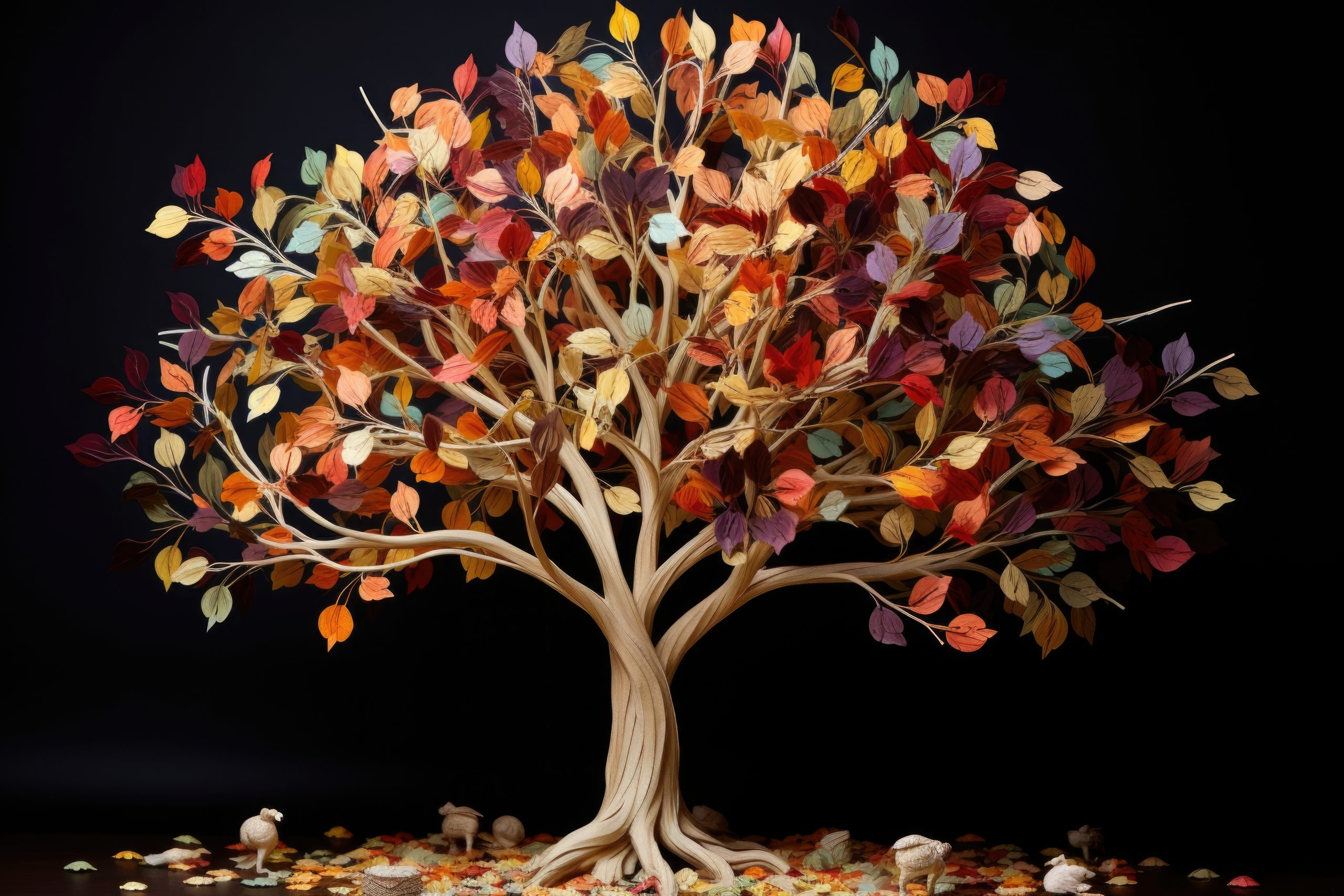thankful tree made with twigs and autumn colored paper leaves SOPHROLOGIE VUILLAUME BIEN-ETRE